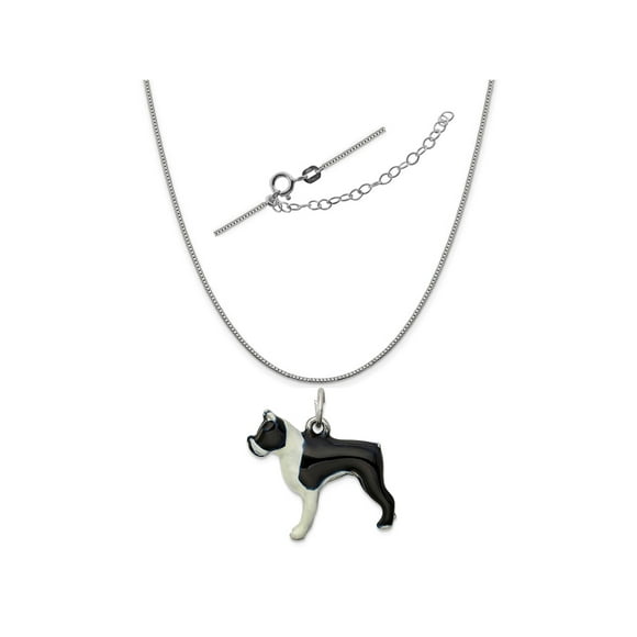 Sterling Silver Womens 1mm Box Chain 3D Small Boston Terrier Ears Up Dog Breed Pendant Necklace Sterling Silver Womens 1mm Box Chain 3D Small Boston Terrier Ears Up Dog Breed Pendant Necklace